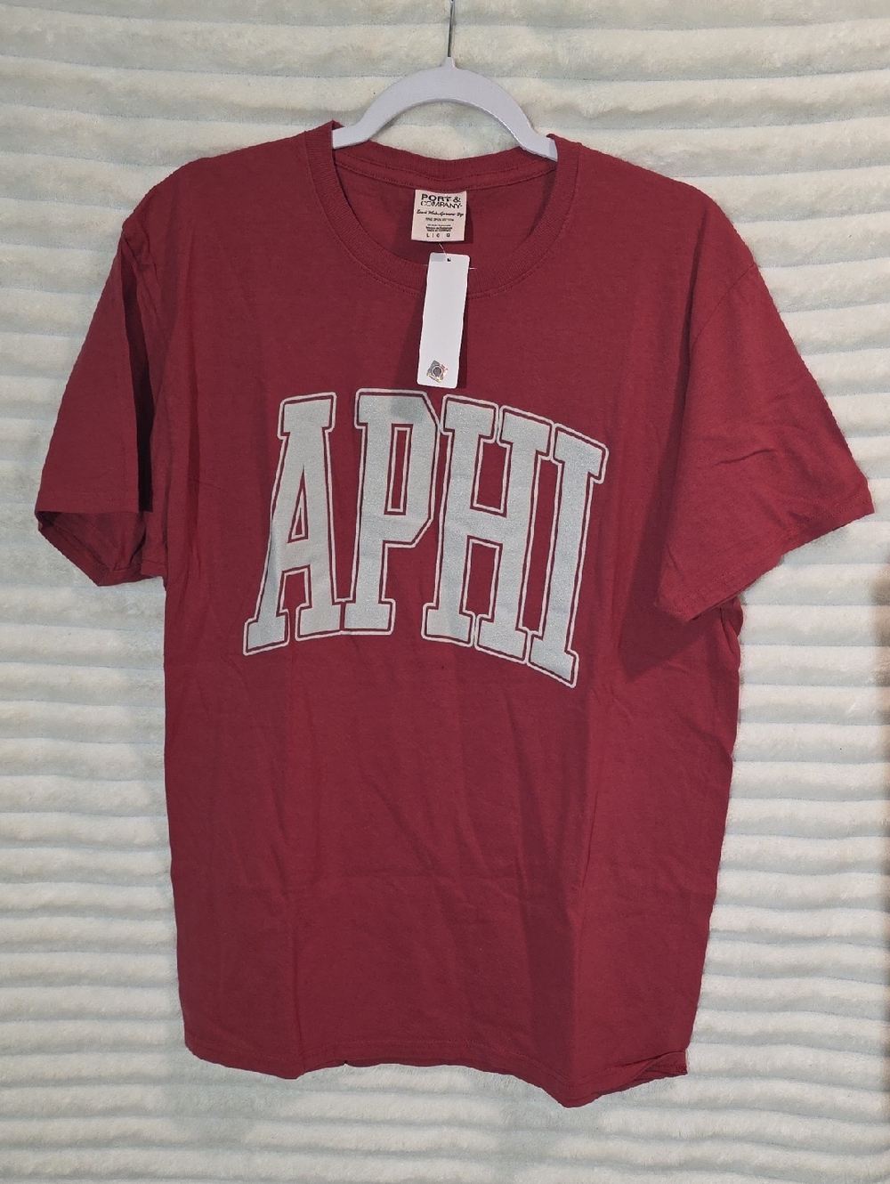 0164Port and Company APHI Graphic Short-Sleeve T-Shirt - Maroon with White Print
